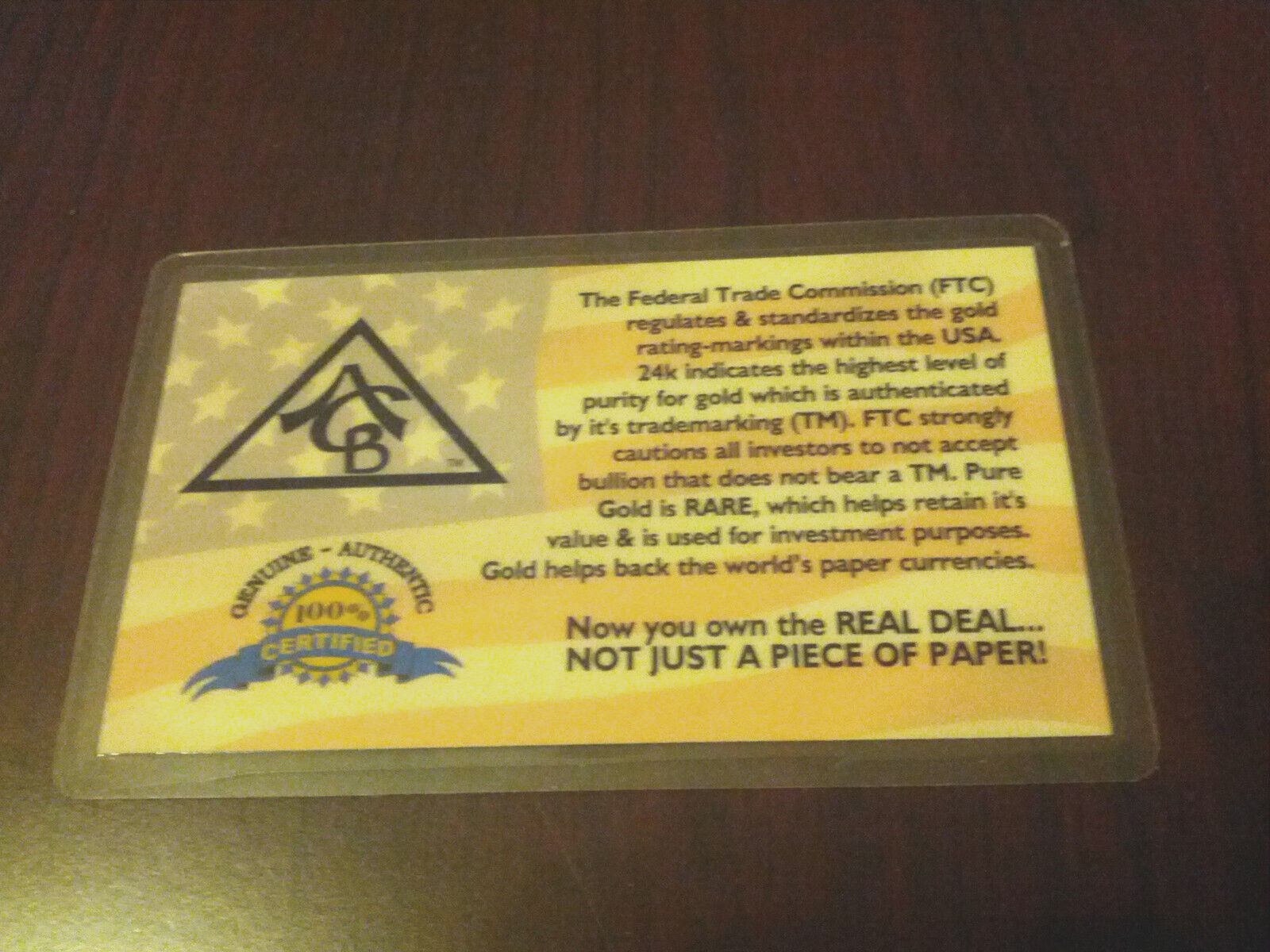 (X5) 1GRAIN 24K SOLID GOLD BULLION ACB BAR 9999 FINE with CERT OF AUTHENTICITY
