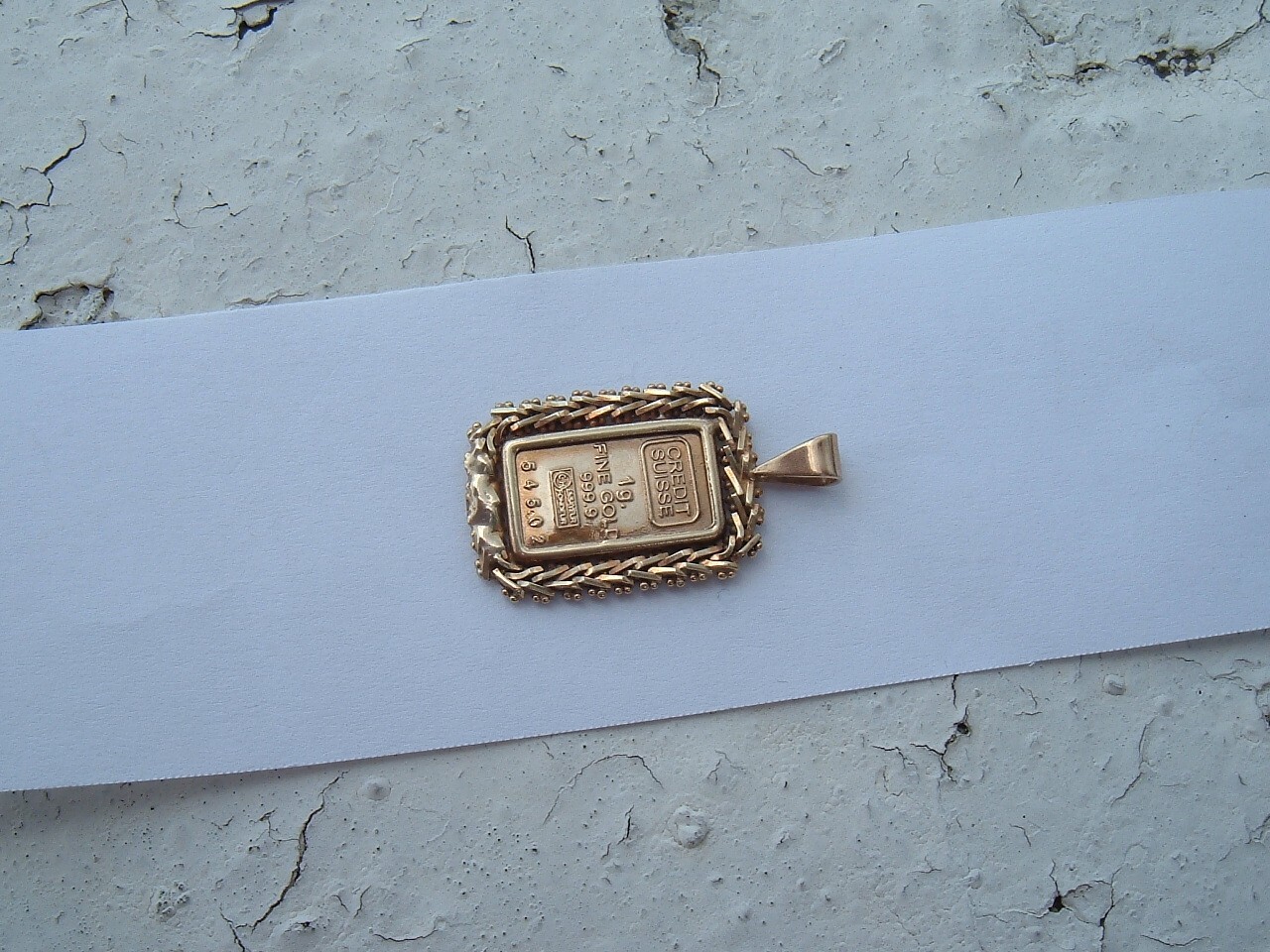 1 GRAM CREDIT SUISSE 999.9 GOLD BAR & 10K STAMPED MEXICO BEZEL PENDANT 3.2 GRAM