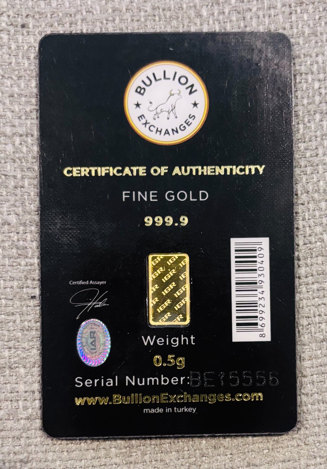 0.5g Gold Bar .9999 Fine Istanbul Gold Refinery Bull vs Bear Sealed Assay Card