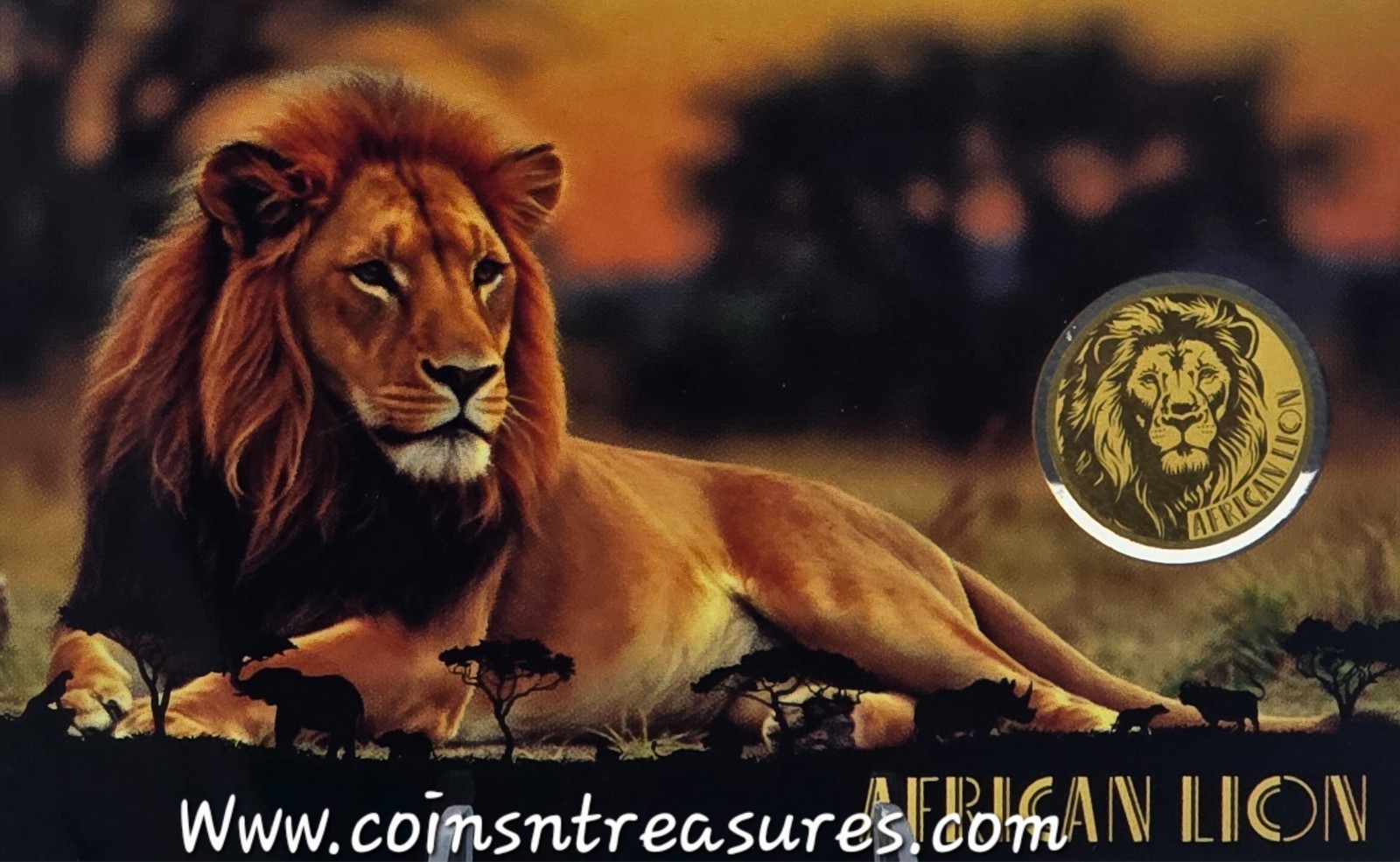 AFRICAN LION 1/1000 Oz Gold 999 Coin in Card