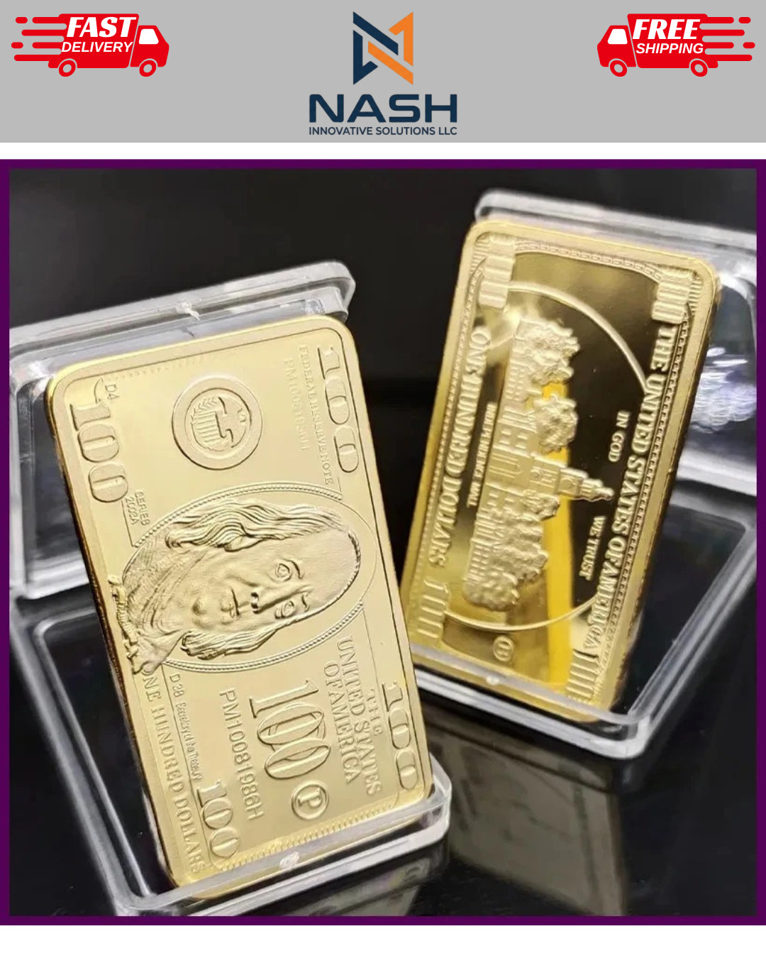 1pcs USA 100 Dollar Bullion 24k Gold Bar American Metal Coin Golden Bars USD New