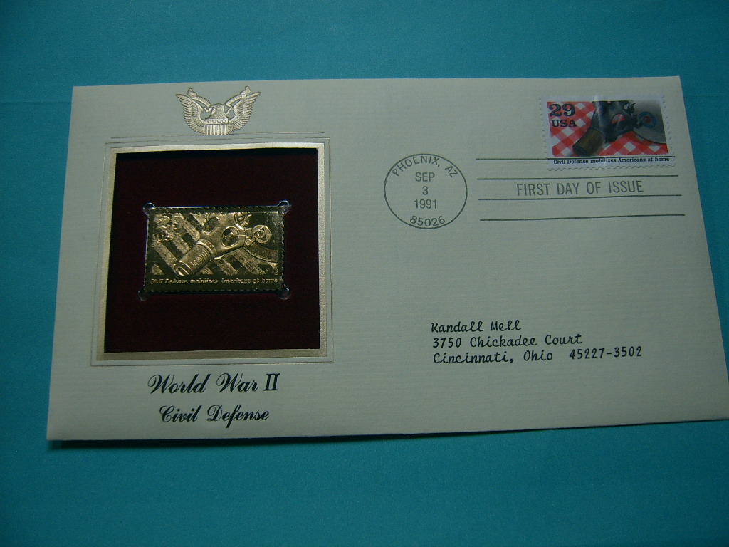 CIVIL DEFENSE GAS MASK WORLD WAR II 22KT GOLD STAMP COMMEMORATIVE W STAMP #2