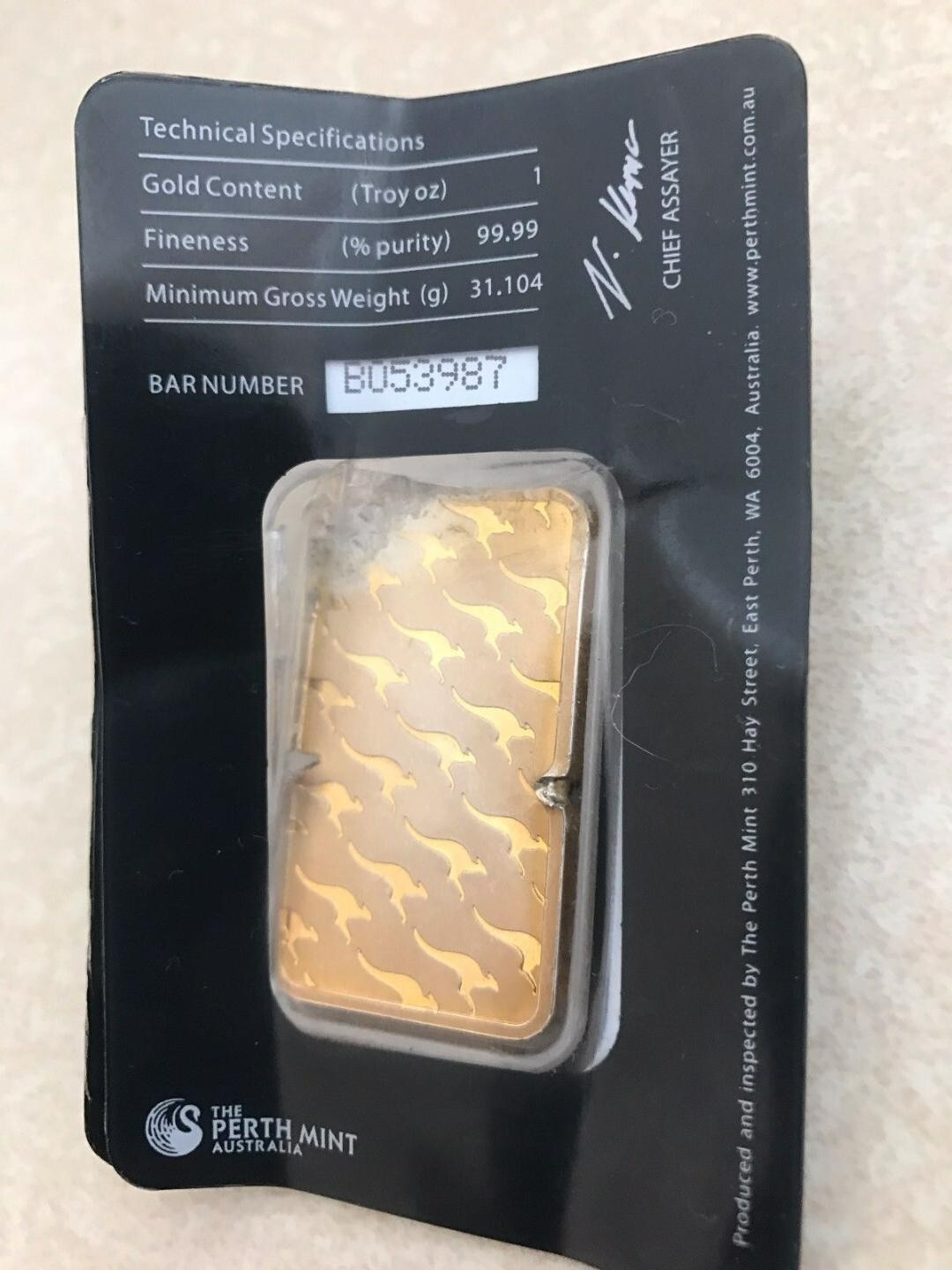 1 oz. Gold Bar – Perth Mint – 99.99 Fine in Assay Fake Gold Bar NOT FOR SALE