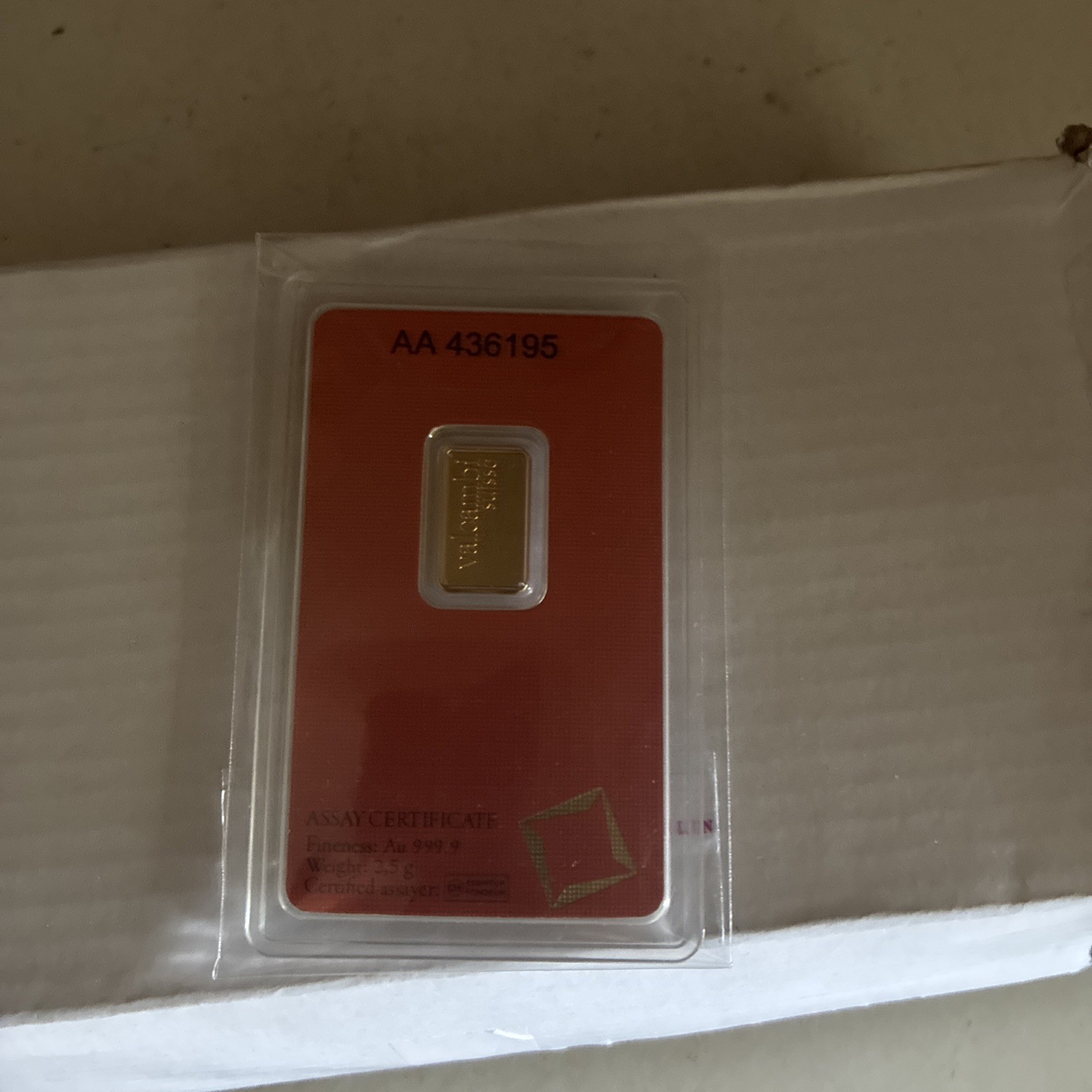 10 Gram Valcambi .9999 Fine Gold Bar in Assay