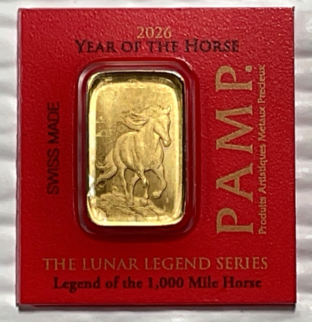 2026 1 Gram PAMP Suisse Lunar Legends 1,000 Mile Horse Multigram .9999 Gold Bar
