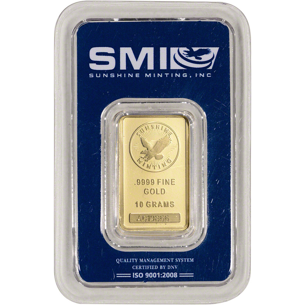 10 gram SMI Gold Bar – Sunshine Minting – .9999 Fine in Sealed Assay
