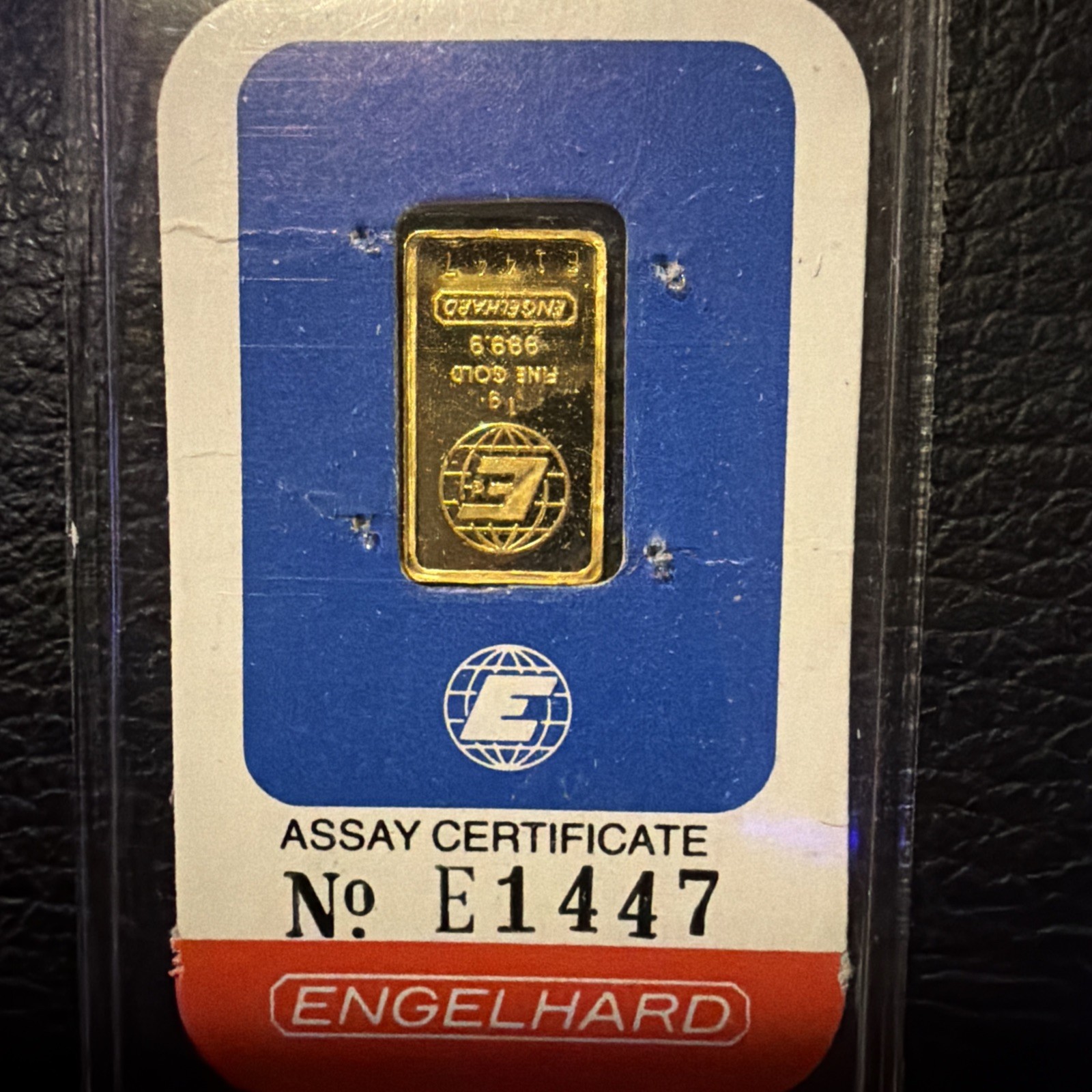 1 gram Gold Bar – Engelhard (In Assay)- Vintage ASSAY- “E” Series Rare