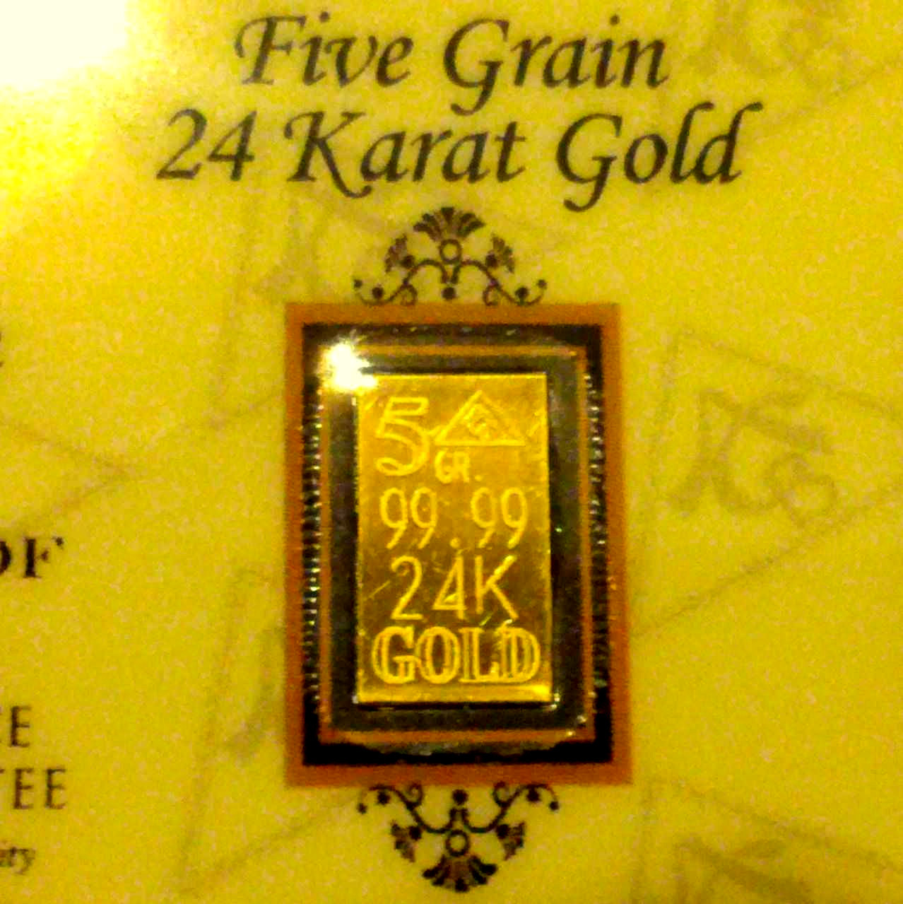 ACB GOLD 5GRAIN 24K SOLID GOLD BULLION MINT BAR 9999 FINE With CERTIFICATE.!$ G