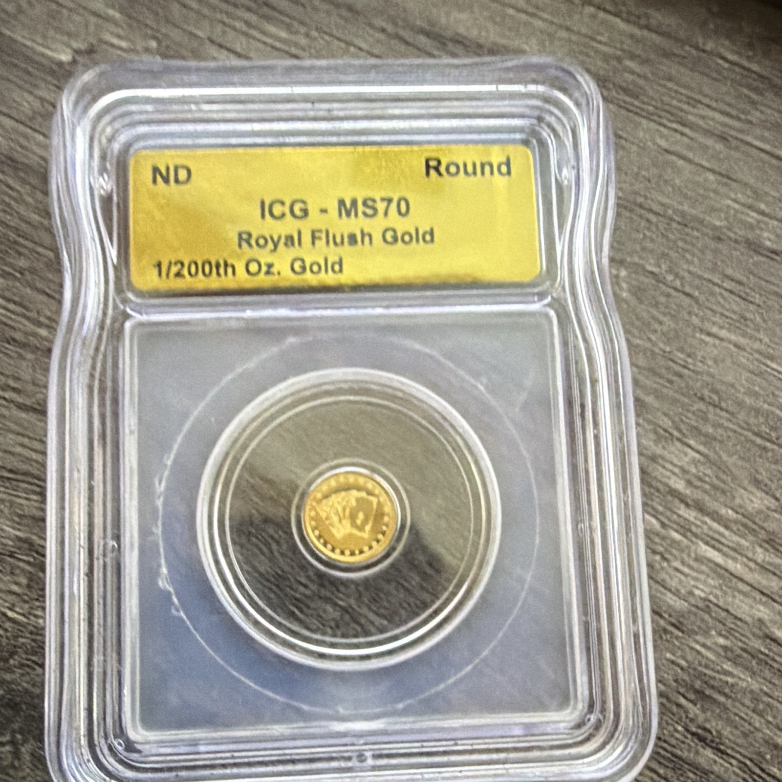 ICG MS70 Royal Flush Gold Round ND 1/200th oz Gold Precious Metal Content