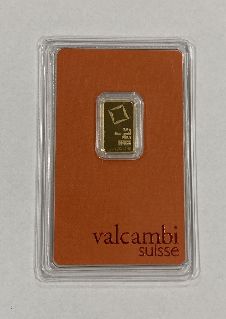 2.5 gram Valcambi Suisse Gold Bar .9999 Fine Sealed in Assay Card