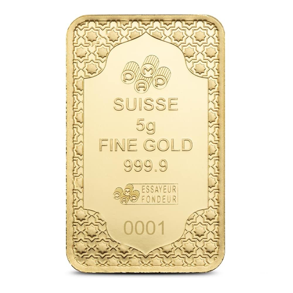 5 Gram PAMP Suisse Eid Mubarak Gold Bar (Proof-Like, w/ Assay)