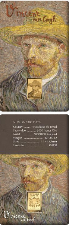 Van Gogh Self Portrait with straw 1/1000 Oz Gold .999 Coin