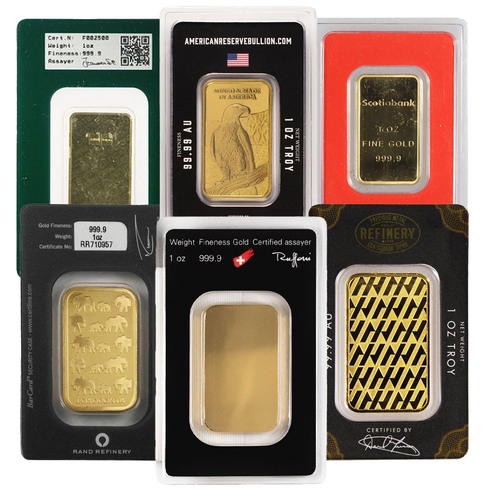 1 oz Gold Bar (Varied Condition, Any Mint, in Assay) Random Brand