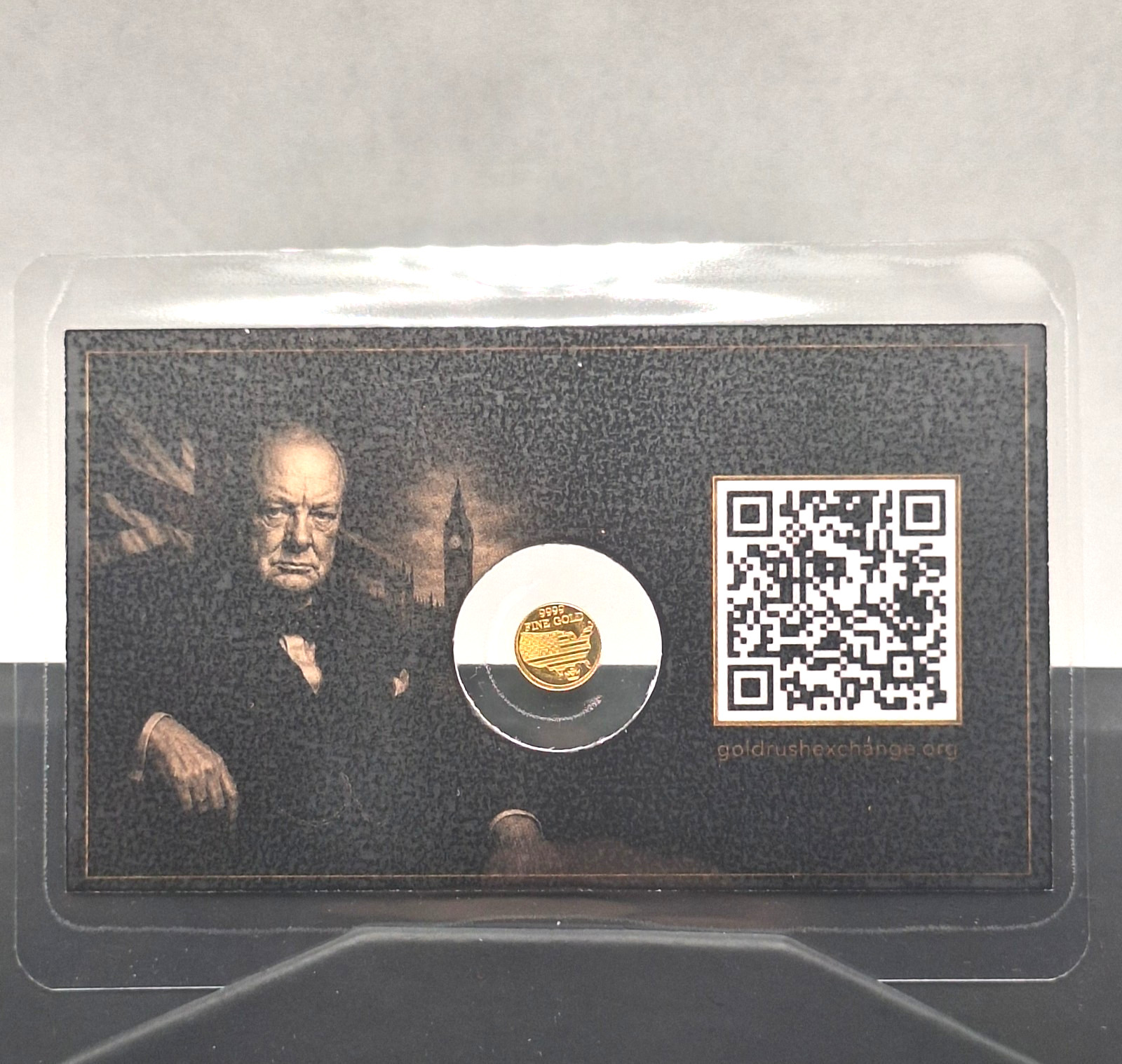 Winston Churchill Tribute Card w/ Genuine 1/500 oz .9999 Gold Eagle Round