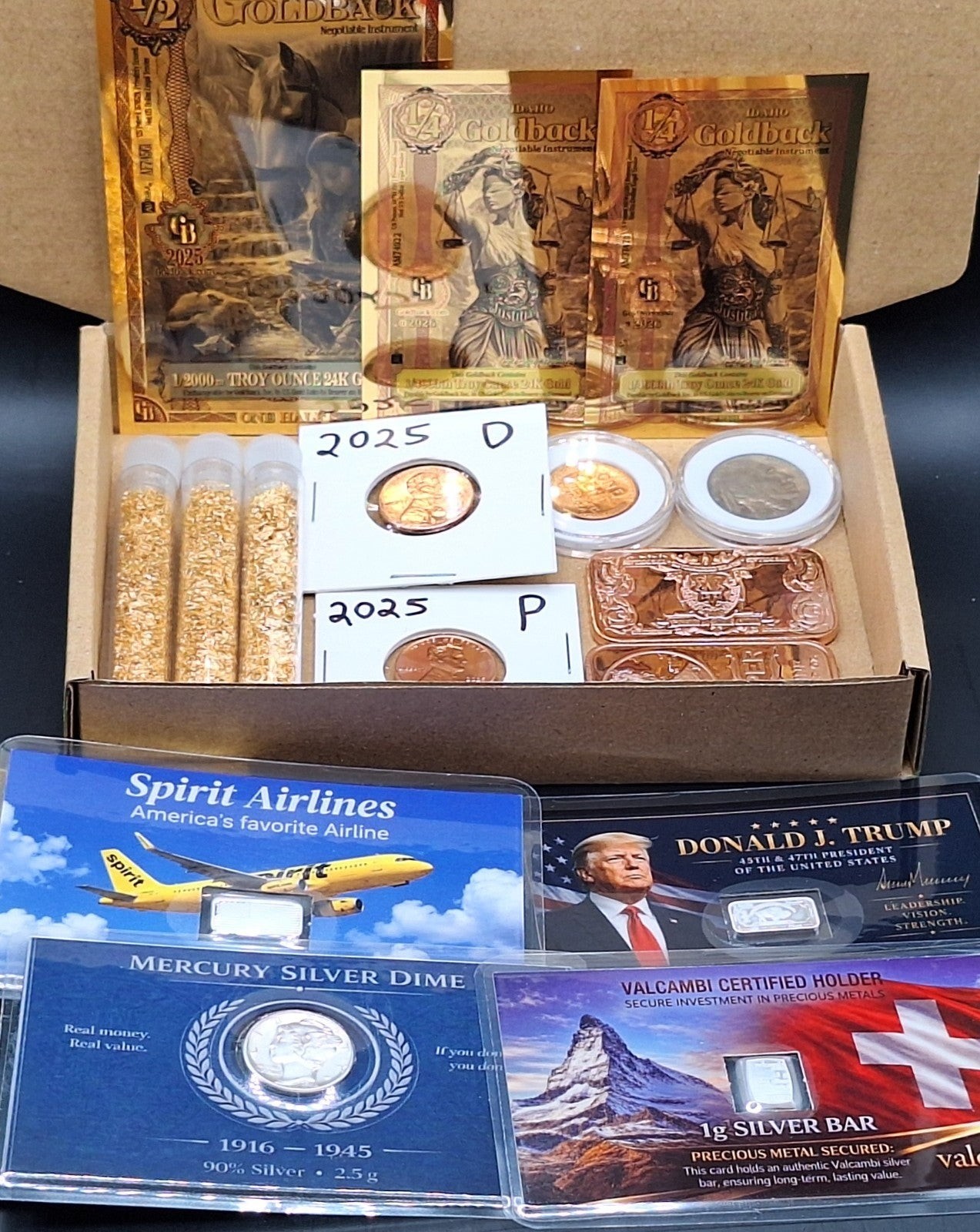 DELUXE ESTATE SALE LOT Goldbacks Silver Bars Copper Gold Flakes US Coins Trump