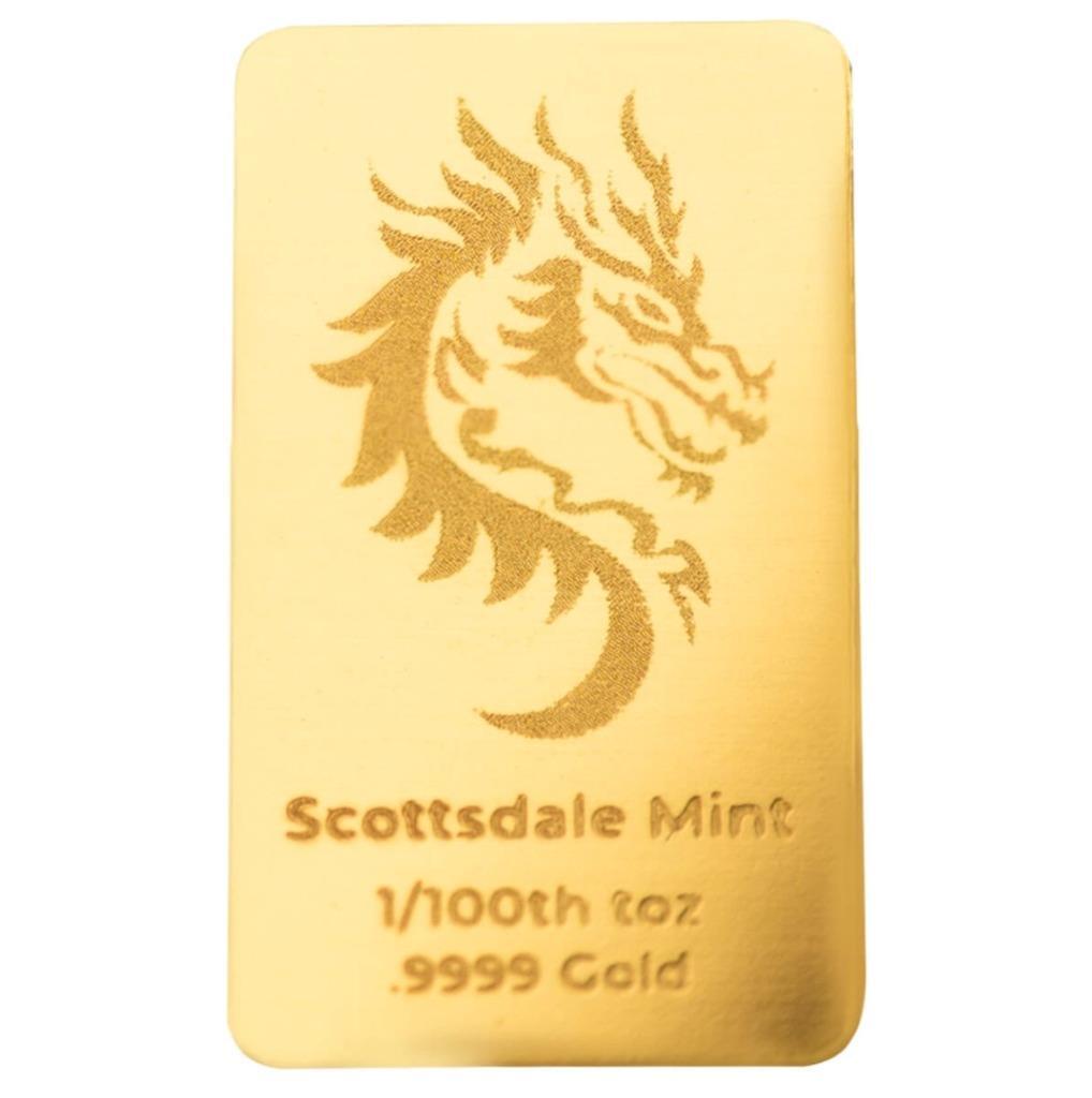 1/100 oz .9999 Gold Bar – 2024 Year of the Dragon Gold Bullion Bar #A556
