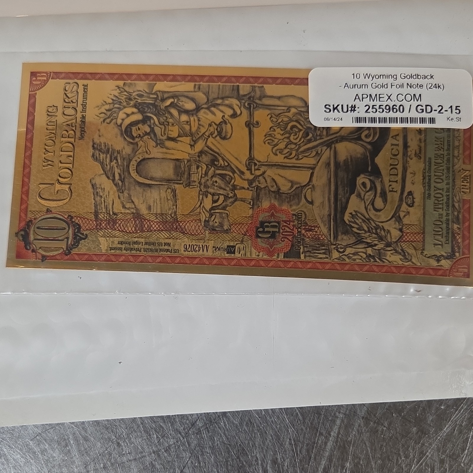 APMEX Wyoming Goldback Aurum 24K Gold Foil Note Gold Bullion