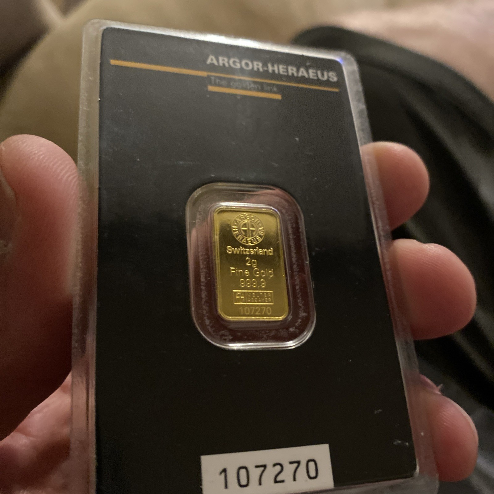 Argor Heraeus 2g Gold Bar MINT NEW! JM bullion Tested!