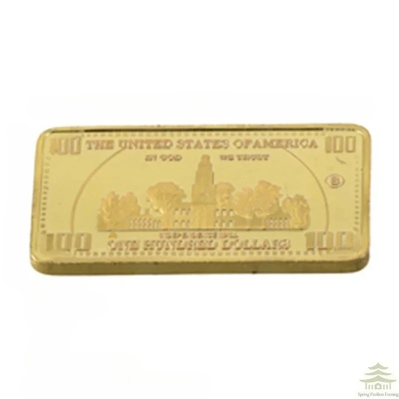 USA 100 Dollar Gold Tone Commemorative Souvenir Bar Metal Collectible w/Gift Box