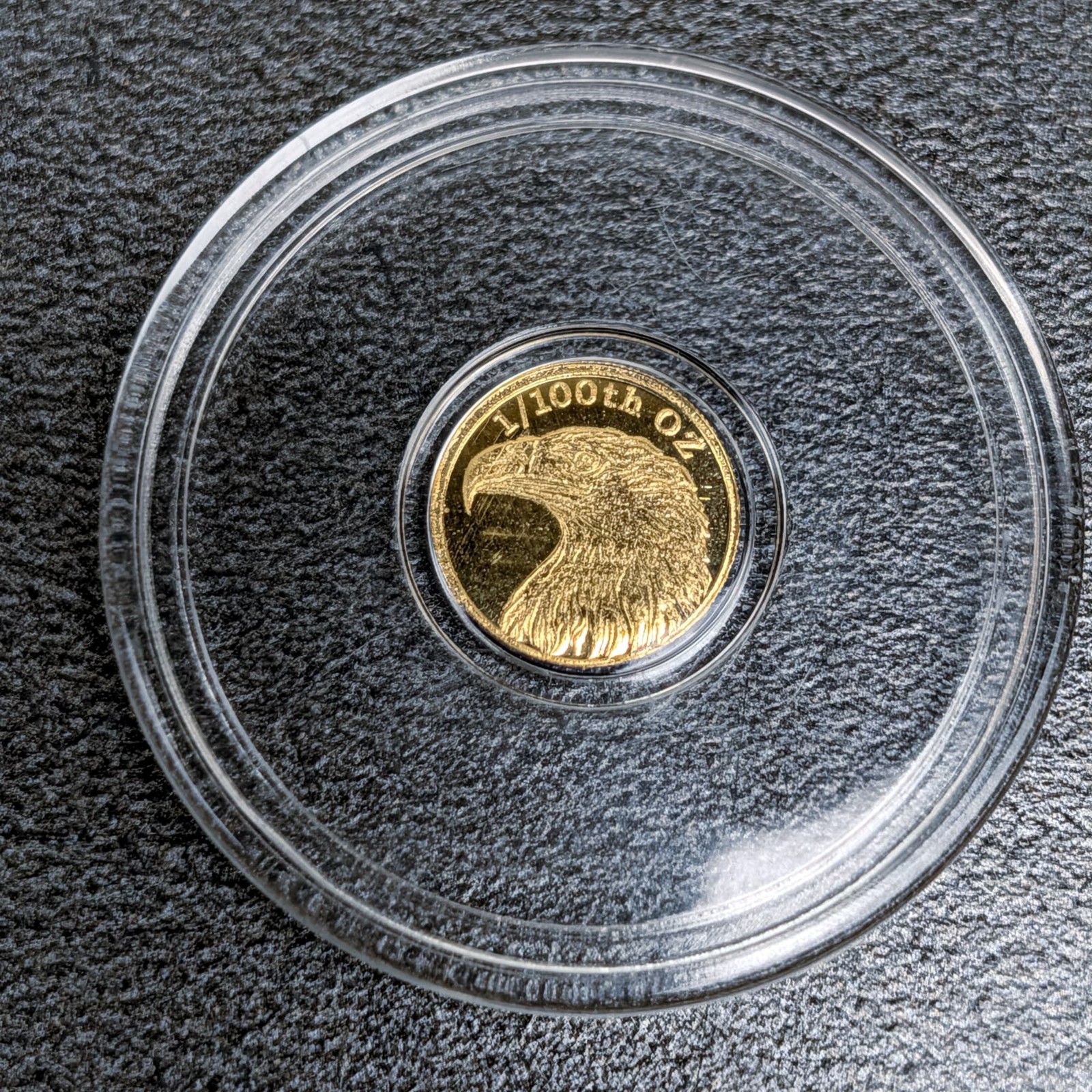 MONARCH AMERICAN BALD EAGLE 1/100 OZ .9999 FINE GOLD ROUND IN SEALED CAPSULE BU