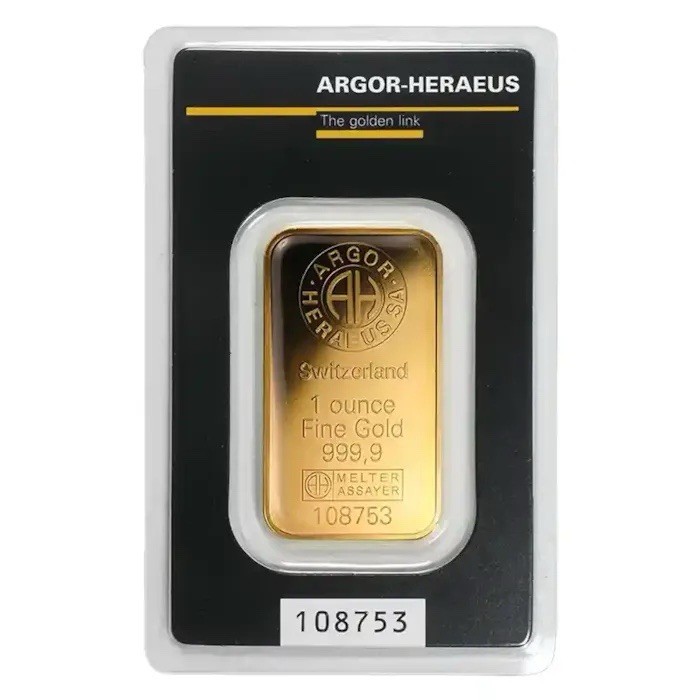Argor-Heraeus 1 oz Gold Bullion Bar 999.9 Fine Gold Bar Switzerland