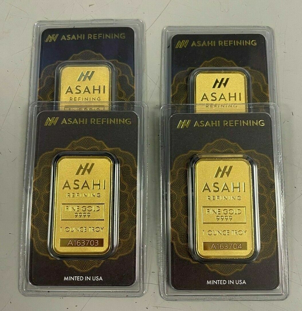 Lot of 4 Gold 1 oz Random Brand .9999 fine Gold Bars in Sealed Assay Cards
