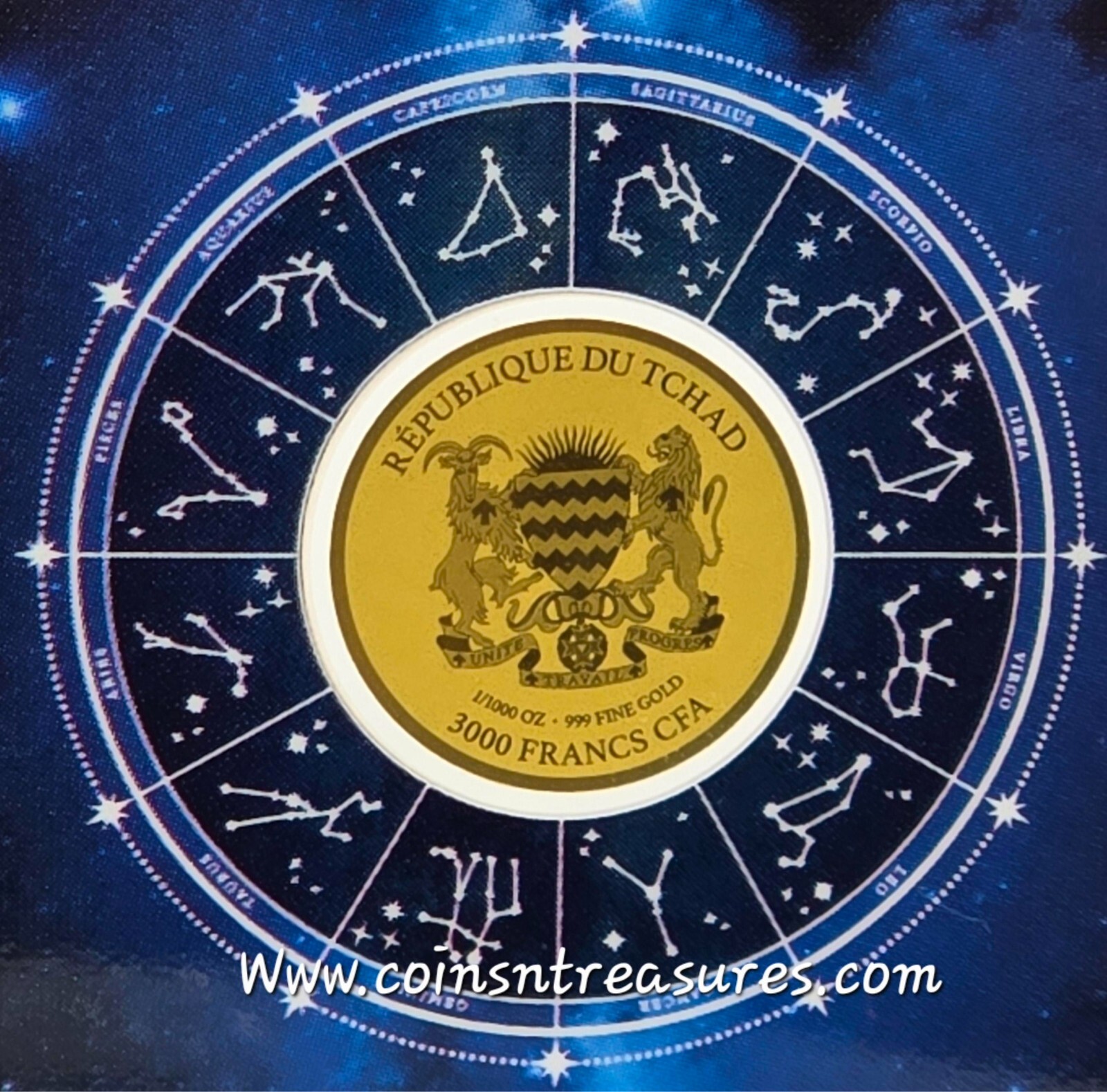 ZODIAC SIGNS PISCES 1/1000 Oz Gold 999 Coin card