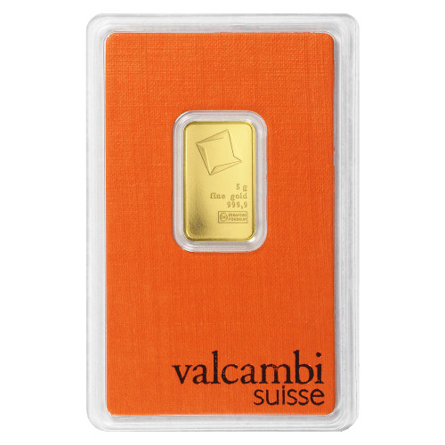 VALCAMBI SUISSE MINT 5 GRAM .9999 Pure 24karat GOLD Bullion Bar in ASSAY