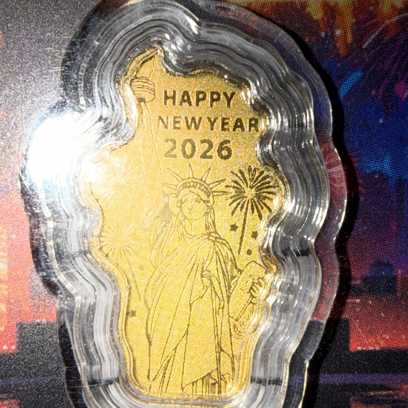 1/1000th Oz .9999 Gold USA 250th Year Anniversary Happy New Year Gold Foil Bar!