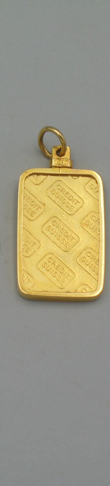 Credit Suisse 5 Gram 999.9 Fine Gold Bar Bullion Pendant With 14K Bezel