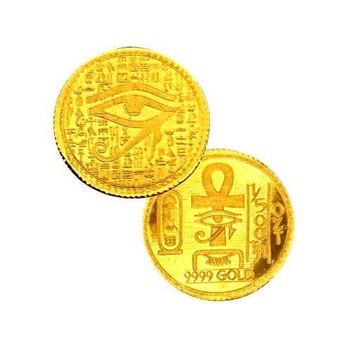 LOT 5 X 1/500 OZ MONARCH EGYPTIAN EYE OF RA .9999 GOLD ROUNDS IN CAPSULE BU