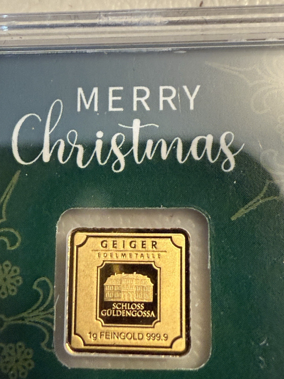 Geiger 1 gram .9999 Gold Bar 2025 MERRY CHRISTMAS & HAPPY NEW YEAR Sealed Assay
