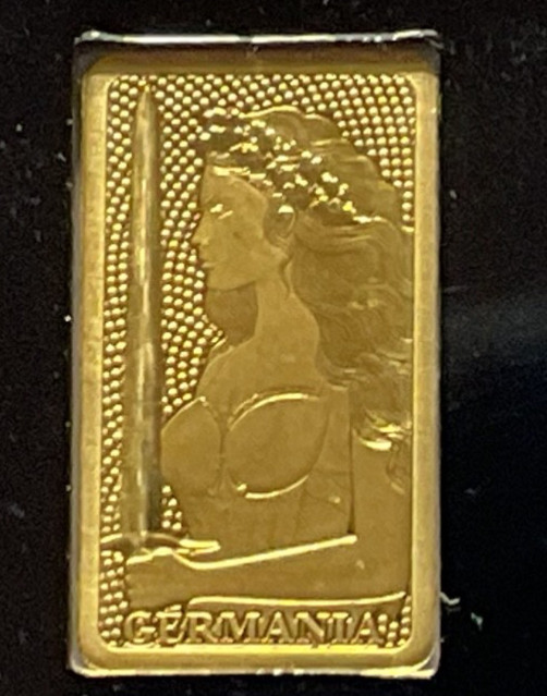 Germania Mint 1/100 oz Gold Bar in Plastic Capsule
