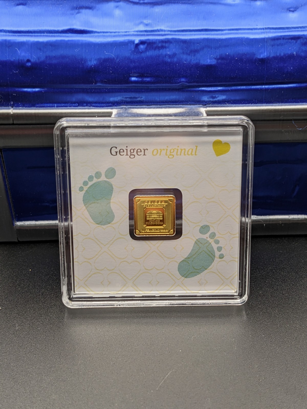 1 Gram 9999 Geiger Edelmetalle Baby Feet/Birth Square Gold Bar (New w/ Assay)