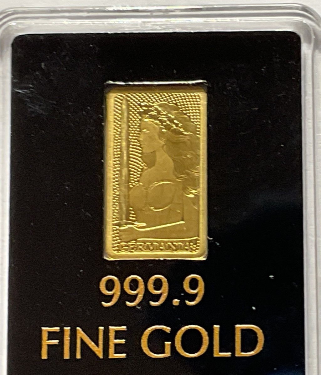 Germania Mint 1/100 oz Gold Bar in Plastic Capsule