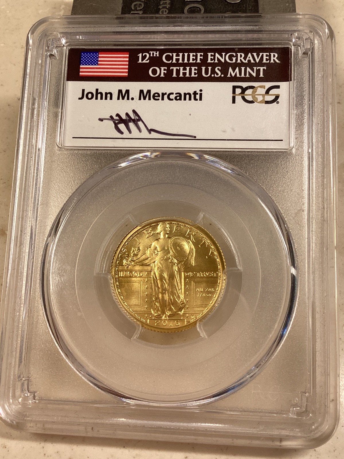 2016-w 1/4 oz gold standing liberty quarter PCGS SP 70 FDI