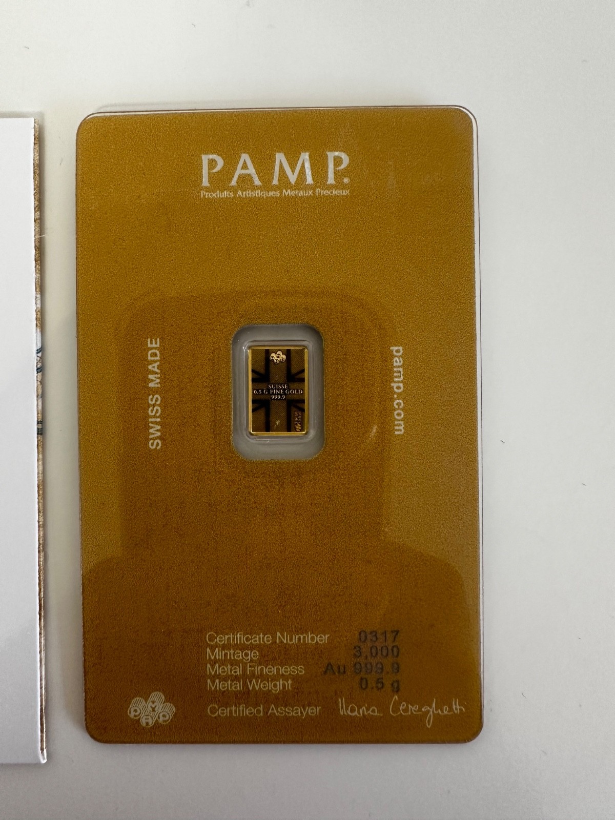 PAMP Suisse Lion of England 0.5g 0.5 Gram Gold Bar .999 Limited Mintage 3000