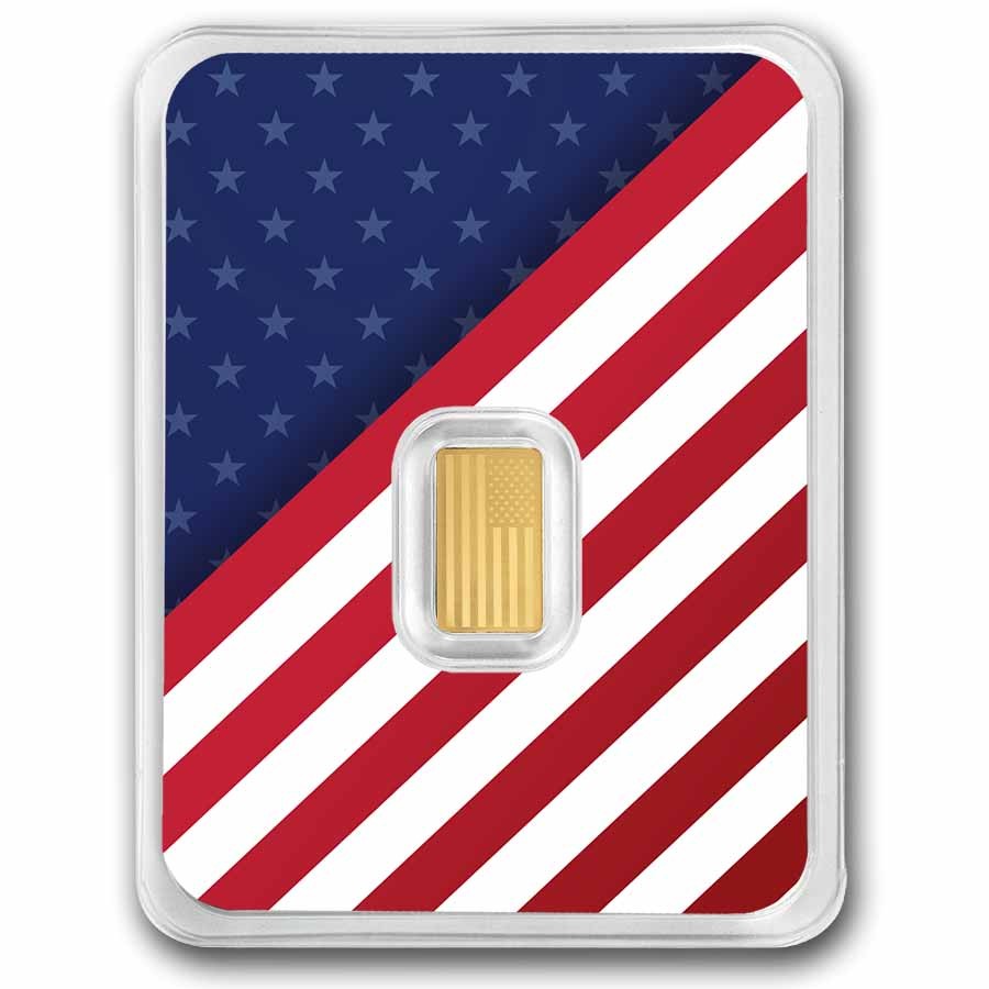 2 gram Gold Bar – United States Flag & Statue of Liberty