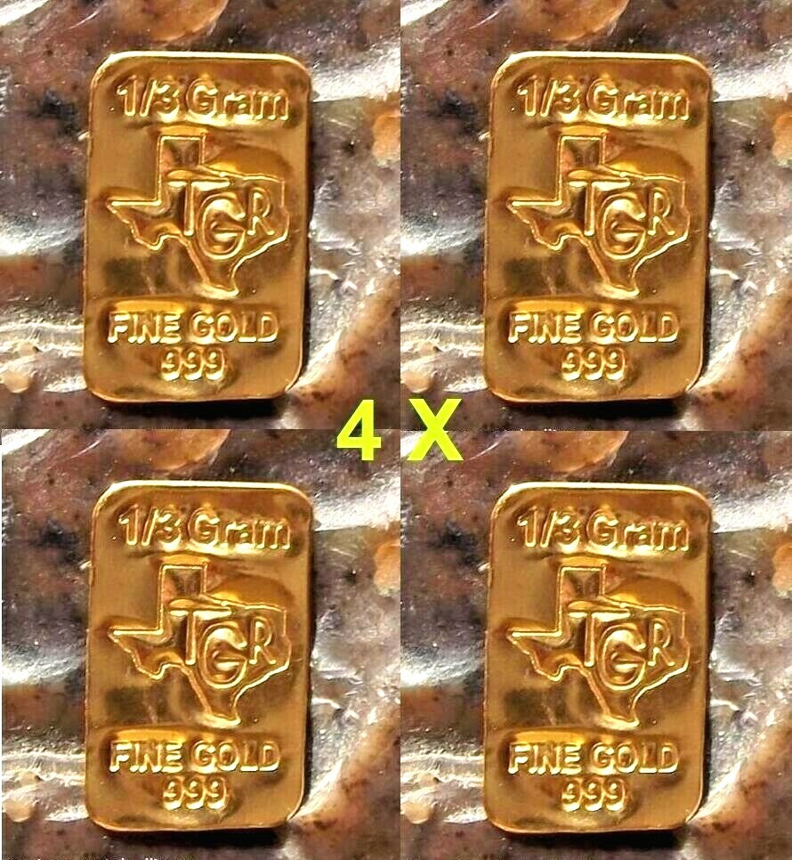 GOLD 1/3 GRAM G 24K PURE TGR PREMIUM BULLION (4X) BAR 999.9 CERTIFIED INGOT LOT*