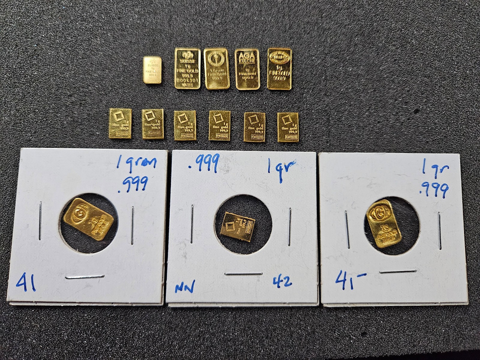 🌟(14) 1 gram Valcambi Pamp IGR et al Suisse Gold Bars 999.9 Gold, 14 g Total