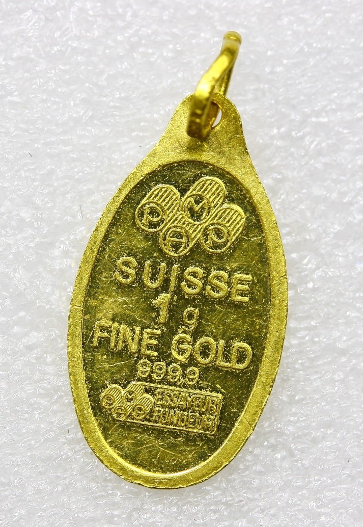 PAMP SUISSE – 1 Gram 999.9 (24k) Fine GOLD Dove Oval Pendant Bar – Very Rare