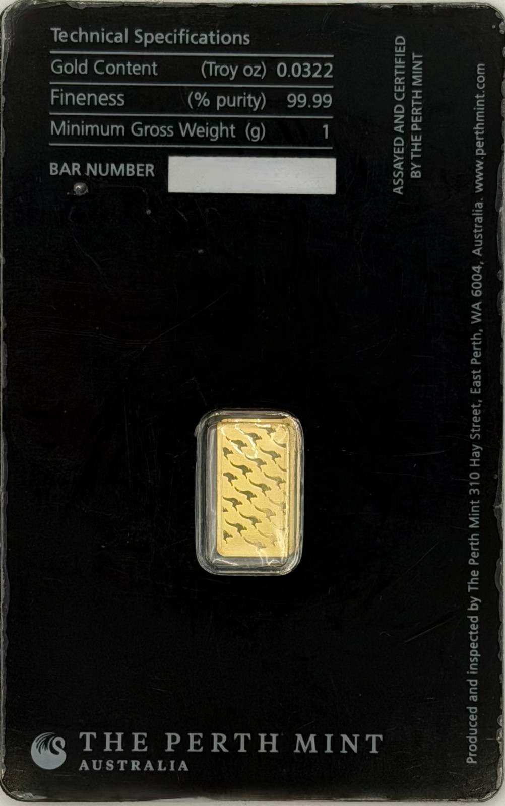 THE PERTH MINT 1 Gram .9999 Fine Gold Bar in Sealed Assay Card