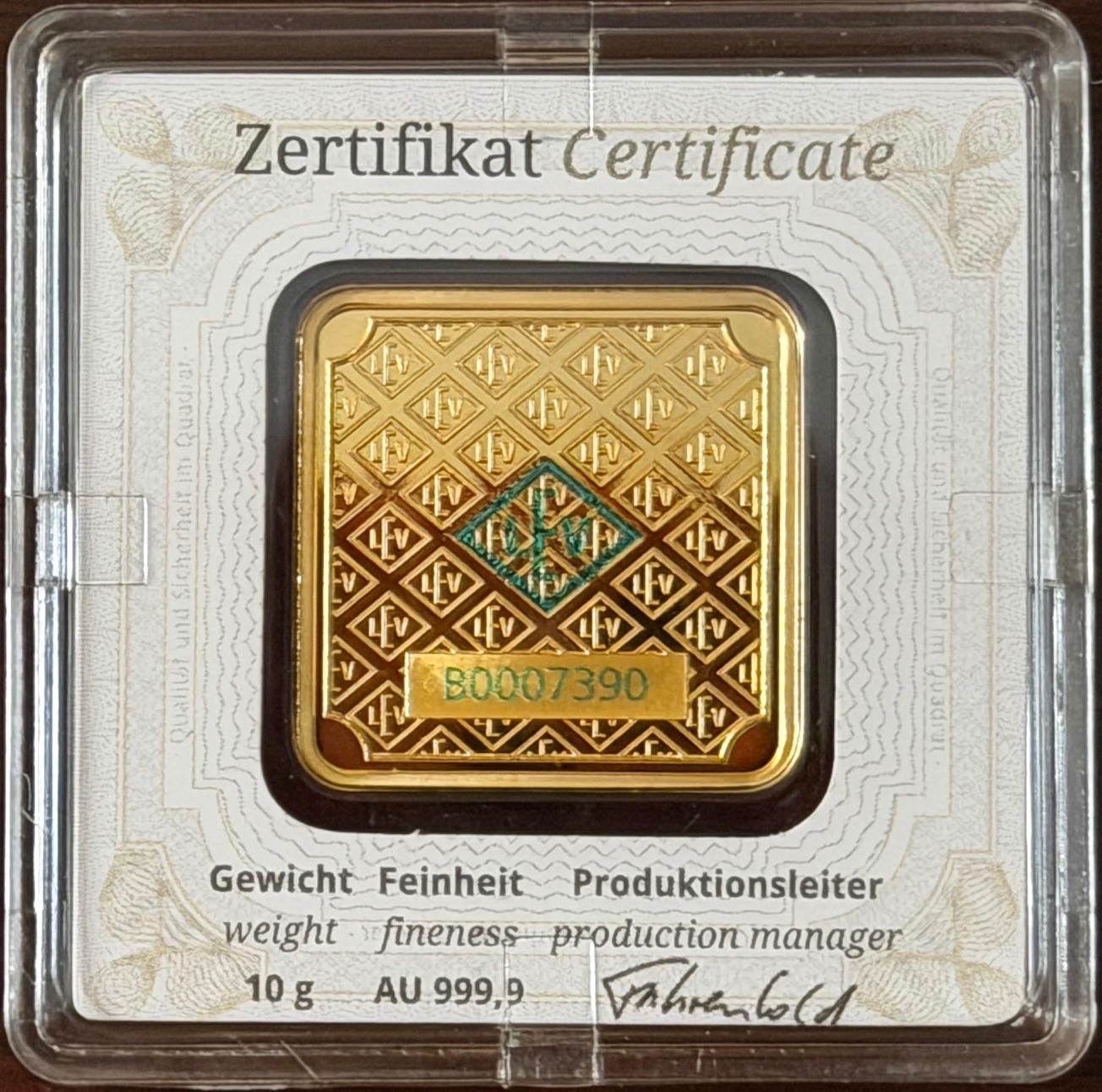 10G .9999 Gold Geiger Edelmetalle (Encapsulated w/Assay)
