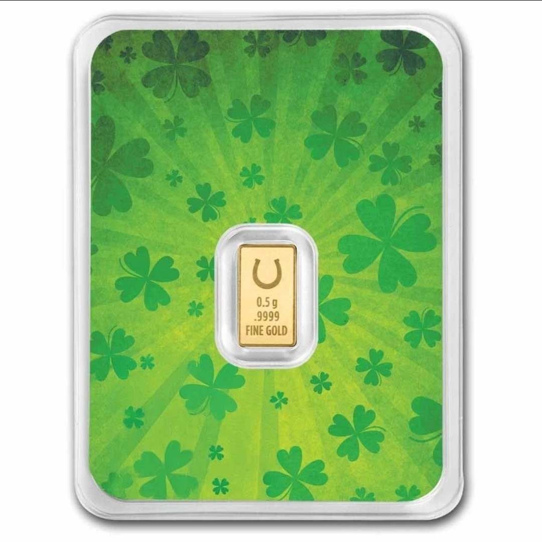 1/2 gram Gold Bar – Half Gram of Luck (Green Lucky Clover Card) Birthday Gift