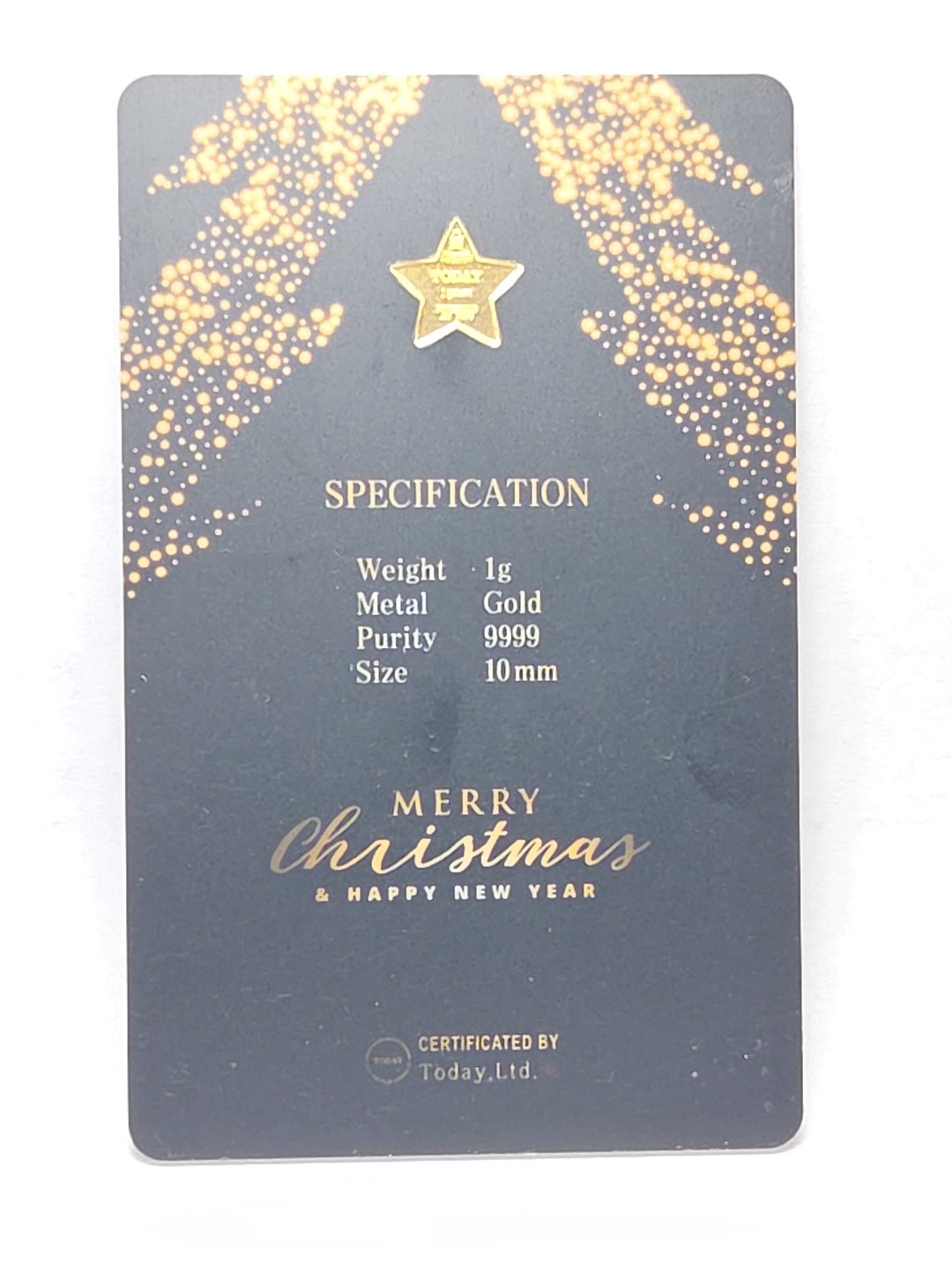 1 Gram Gold .9999 Christmas Tree Star. RTC163