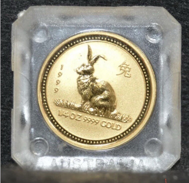 1999 Australia Lunar Year of The Rabbit ~ 1/4 oz Gold .9999 ~ Vintage Coin ~ GEM