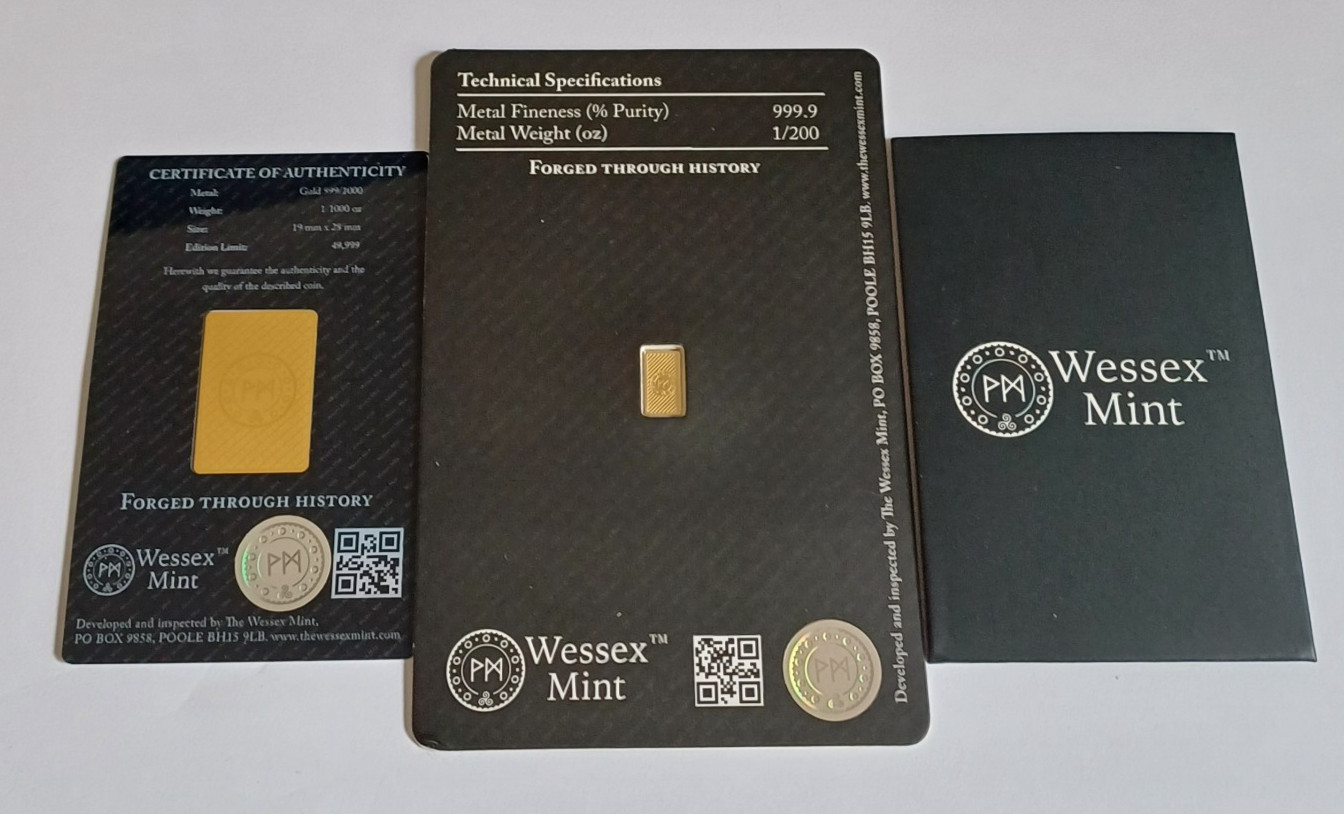 Wessex Mint 1/1000thoz ArchAngel Michael & 1/200oz George & the Dragon Gold Bars