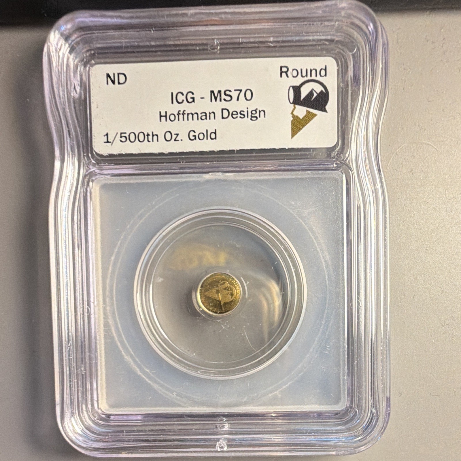 ICG MS70 Hoffman Design Gold Round 1/500th oz Precious Metal Content Slabbed