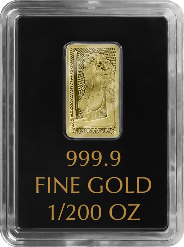 Germania Mint 1/200 Gold Lady Germania Stamped Bar in Capsule