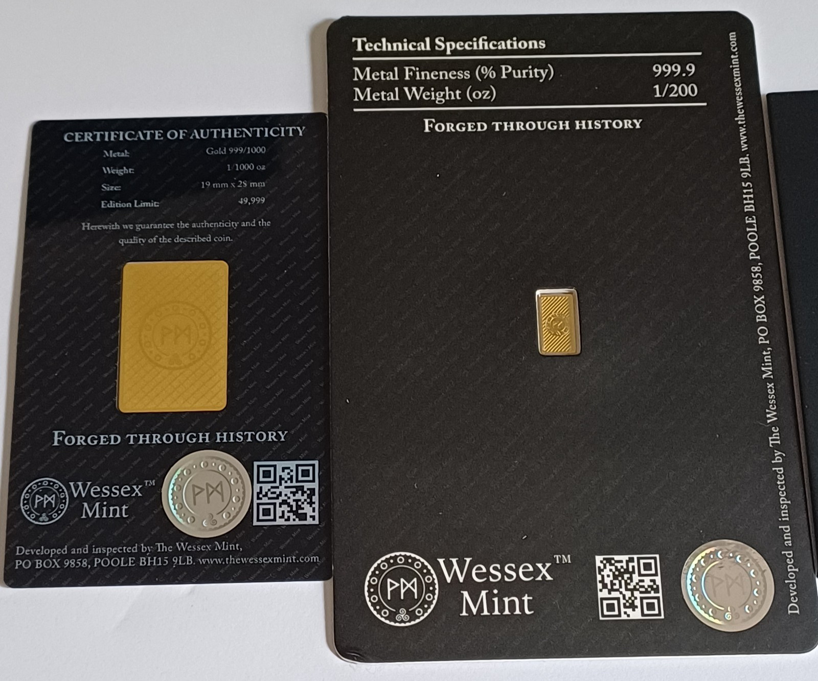 Wessex Mint 1/1000thoz ArchAngel Michael & 1/200oz George & the Dragon Gold Bars